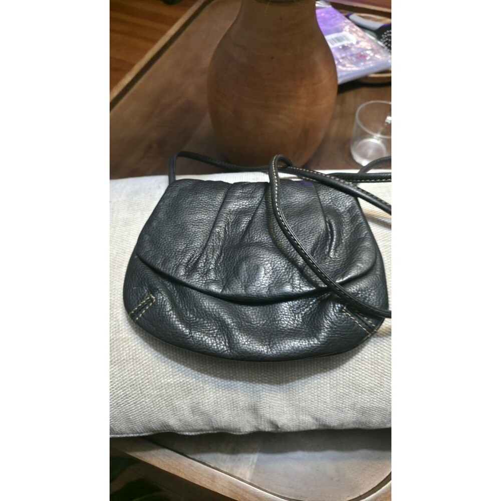 Fossil Black Pebbled Crossbody Bag Magnetic Closure Stitching Crossbody Strap